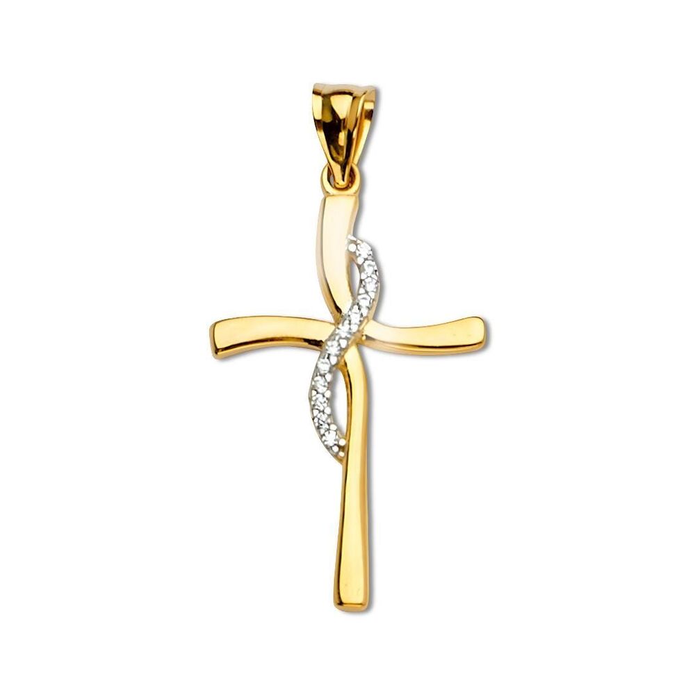 14K Two-Tone Gold Cross Pendant | Religious Charm By Tehrani Jewelry